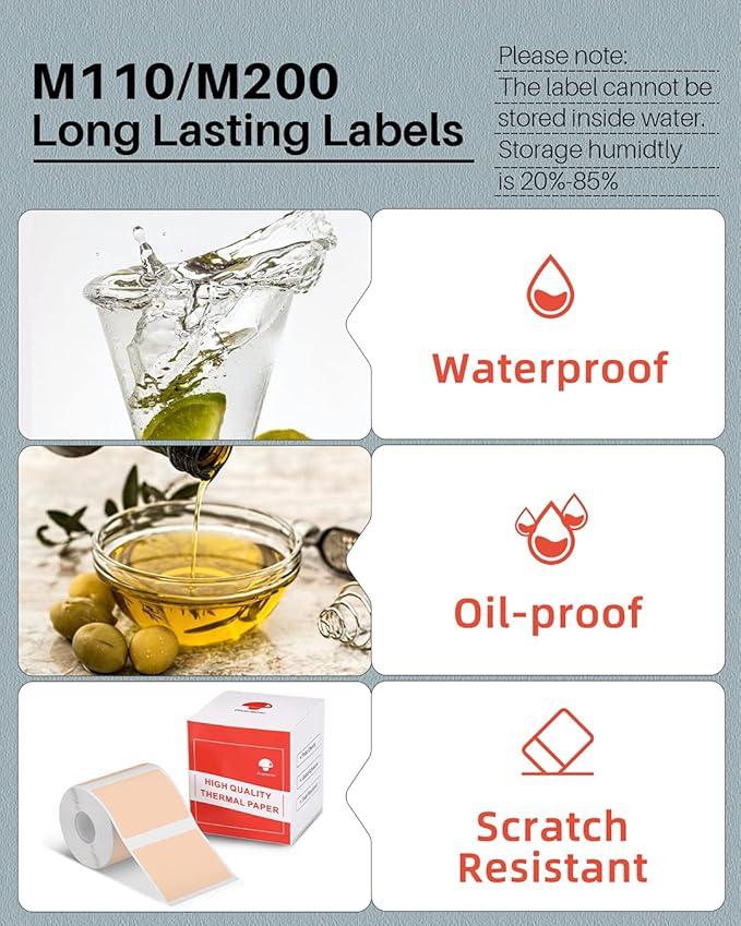 Phomemo Sticker Label M110/M221/M220/M120/M200/M110S Thermal Label- Black on Khaki 1.57"x1.18"(40x30mm) for Small Business, Home, Office, 230 Labels/Roll