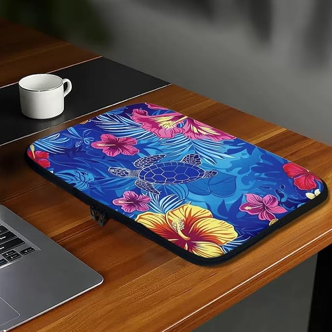 Sea Turtle Printed Laptop Briefcase for Women Men, Hibiscus Flower Printed 12 Inch Laptop Bag Messenger Bag Lightweight Laptop Case for Office Business Traveling Daily Use