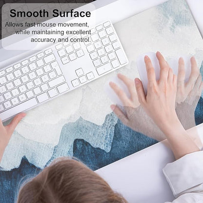 QIYI Desk Pad Large Keyboard and Mouse Pad for Laptop Computer, PU Leather Desk Cover Protector, Desk Décor Accessories for Office Home Work Writing Gaming 31.5" x 11.8" - Watercolor Mountain