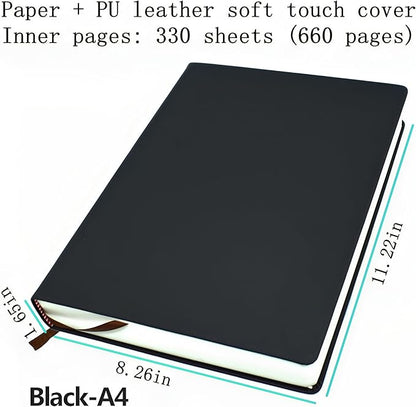jooact Thick Sketchbook 660 Pages Notebook Soft Faux Leather Cover Journal 80GSM Paper Notepad Drawing Book Memo Writing Sketch Pad Diary Notebook