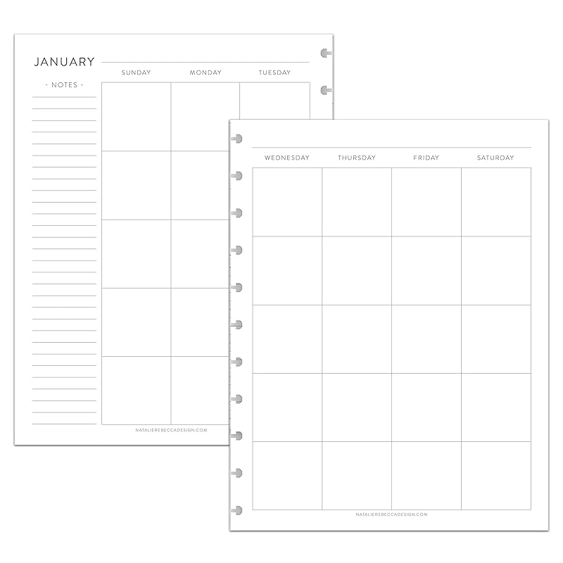 BetterNote Horizontal Undated Calendar Refill Pages for Disc Notebook, fits The Happy Planner, Discbound Levenger Circa, Staples Arc, TUL (Classic- 12 months, 11-Disc, 8.5"x11")