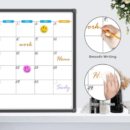 JILoffice Dry Erase Calendar Whiteboard - Magnetic White Board Calendar Monthly 36 X 24 Inch, 2 Pack, Black Aluminium Frame Wall Mounted Board for Office Home and School