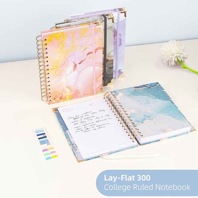 Spiral Notebooks for Work, 240 Pages Lined Spiral Journal Notebook, 5 Subject A5 College Ruled Journals for Writing, 8.6”x6.2''Journaling Notebooks for School Office Supplies (Blue Marble)