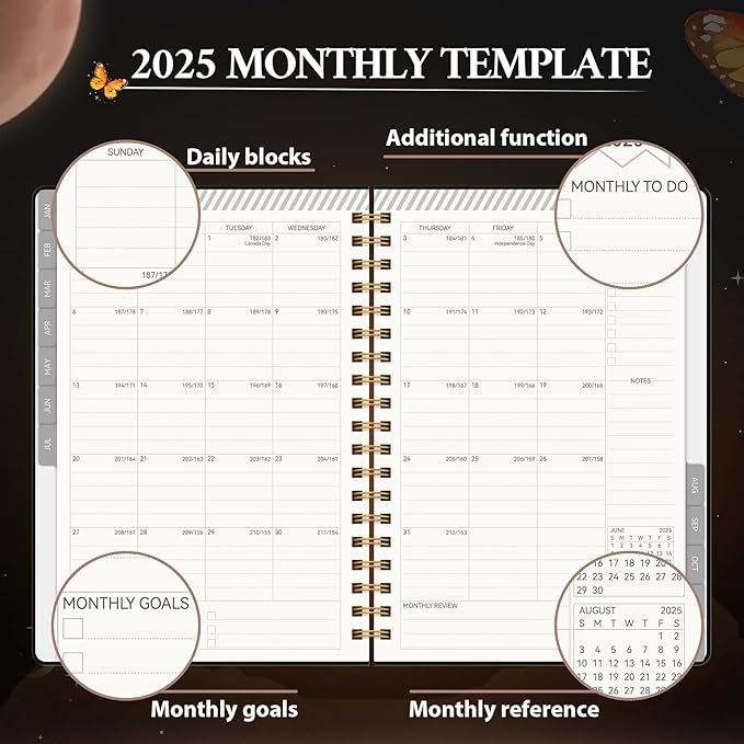 2025 Planner Weekly & Monthly Agenda Book, Daily Planner Hardcover, 2025 To Do List Notebook with Monthly Tabs, Pocket, Spiral Bound, Elastic Closure, Thick Paper(7.5 * 10.2) Butterfly