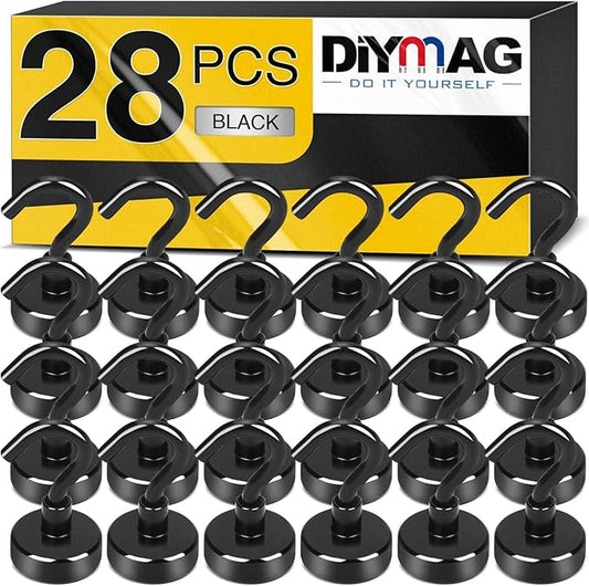 DIYMAG Magnetic Hooks, 30Lbs Strong Heavy Duty Cruise Magnet S-Hooks for Classroom, Fridge, Hanging, Cabins, Grill, Kitchen, Garage, Workplace and Office etc, (28 Pack-Black)