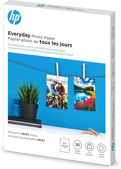 HP Everyday Photo Paper, Glossy, 5x7 in, 60 sheets (CH097A)