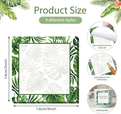9 Pieces Palm Leaf Sticky Notes 3x3 Inch Adhesive Summer Hawaiian Tropical Palm Leaf Memo Notes Self-Stick Note Pads for School Office Home Supplies Students Teachers Presents