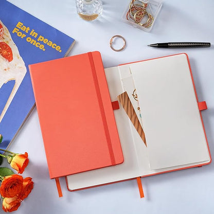 Ruled Notebook/Journal - Classic Lined Journal/Notebook, 5.3'' x 8.26'', Hardcover with Thick Paper, Banded + Pen Holder +Inner Pocket - Coral Pink