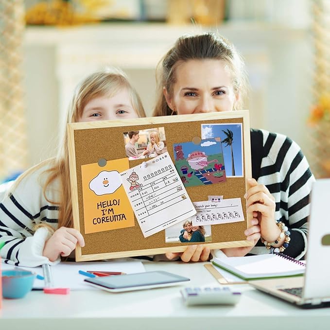 OWLKELA Cork Board 14.6"X 11", Notice Pin Board, Memo Board, Vision Board, Bulletin Board for Office, Classroom or Home, Mounting Hardware and Push Pins Included, Wooden Frame
