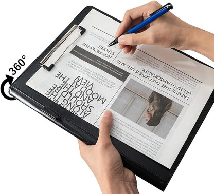 Clipboard Portfolio Meeting Record Manual Faux Leather Storage Clipboard with Cover for Size A4 Writing Pad,Phone Pocket & Business Card Holder, Used for Business Office,Meeting etc. (Black)