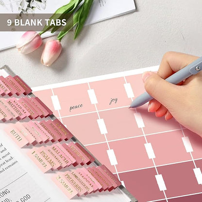 Bible Tabs for Women & Men, Laminated Bible Tabs for Study Bible, Large Print Bible Tabs for Easy Navigation, Bible Index Tabs, 66 Tabs Old & New Testament, Extra 9 Blank Tabs - Blush