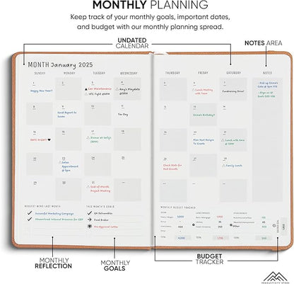 2025 Planner Pro 5.8 x 8.3 - Undated Productivity & Business Planner Notebook & Journal - Monthly Planner 2025 & Daily Planner 2025-2026 - A5 - Brown - Productivity Store