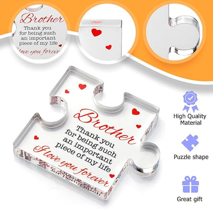 Brother Gifts - Engraved Acrylic Block Puzzle Brother Gift 4.1 x 3.5 inch - Cool Brother Gifts from Sister, Brother - Paperweights Birthday, Christmas, Graduation Gifts for Big Brother, Little Brother