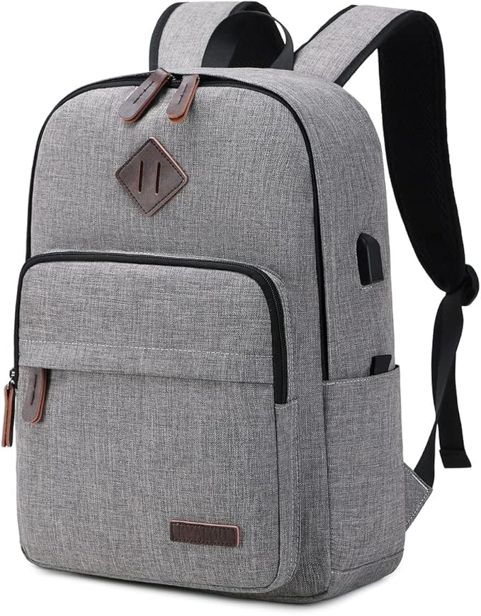 KYALOU Laptop Backpack, Lightweight Bookbag Casual Daypack for Men and Woomen, College with USB Charging Port - Gray