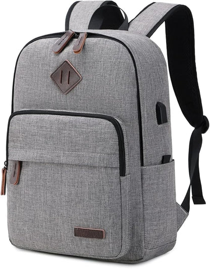 KYALOU Laptop Backpack, Lightweight Bookbag Casual Daypack for Men and Woomen, College with USB Charging Port - Gray