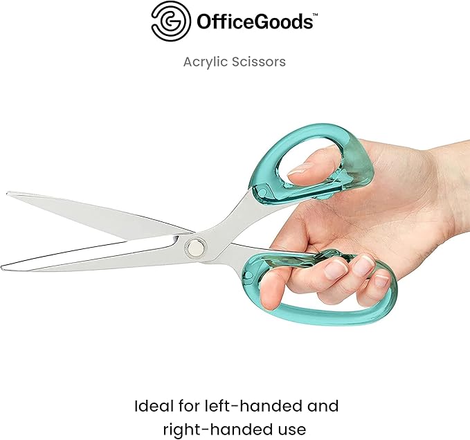OfficeGoods 9” Stainless Steel Acrylic Scissors for Office and Home - Aesthetic and Sharp All Purpose Scissors, Perfect for Sewing, Arts and Crafts - Green Silver Metal