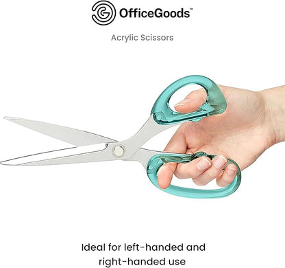OfficeGoods 9” Stainless Steel Acrylic Scissors for Office and Home - Aesthetic and Sharp All Purpose Scissors, Perfect for Sewing, Arts and Crafts - Green Silver Metal