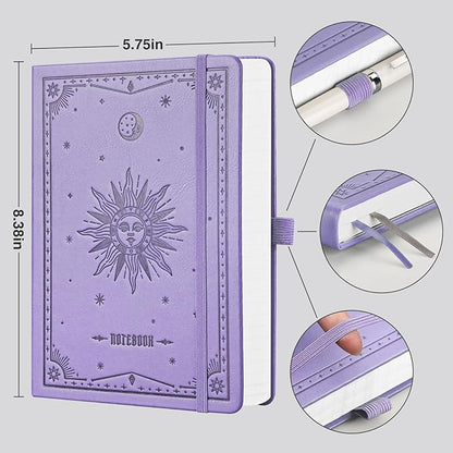 EMSHOI Lined Journal Notebook - 320 Numbered Pages, 100gsm Thick Journals, A5 Hardcover Leather College Ruled Notebooks for Women Men School Work Writing Note Taking, 5.75 x 8.38-Light Purple