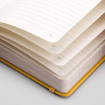 EMSHOI Lined Journal Notebook - 120gsm Thick Leather Journal with Sticky Notes, 256 Numbered Pages A5 Hardcover College Ruled Notebook for Women Men Work School Writing, Medium 5.75" x 8.38"-Yellow
