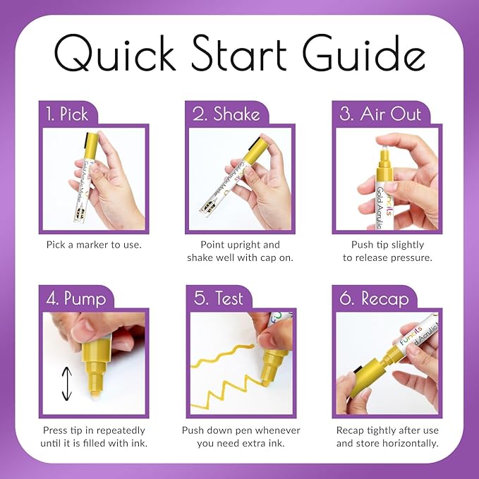 5 Metallic Acrylic Purple Paint Pen - Extra Fine Tip, Thin & Jumbo (1mm, 3mm, 6mm, 10mm, 15mm) - Markers for Fabric, Metal, Plastic, Canvas, Wood, Rock Painting, Glass, Purple Permanent Marker