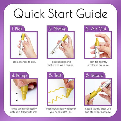 5 Metallic Acrylic Purple Paint Pen - Extra Fine Tip, Thin & Jumbo (1mm, 3mm, 6mm, 10mm, 15mm) - Markers for Fabric, Metal, Plastic, Canvas, Wood, Rock Painting, Glass, Purple Permanent Marker