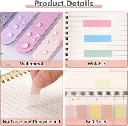 3000Pcs Sticky Tabs with Ruler, 15 Pack Index Tabs, Post It Sticky Notes, Repositionable Book Flags Strip Index Tabs Clear Page Markers for Office School Reading Highlights Classifying