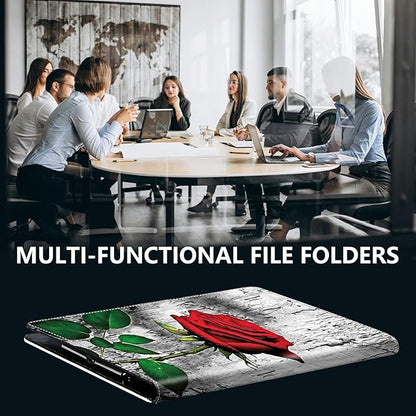 PU Leather Padfolio Folder Clipboard Portfolios Organizer Conference Document Organizer with Business Card Holder Storage Clipboard Writing Pad,Elegant Red Rose