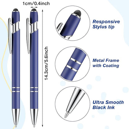 Zonon 38 Pieces Rubberized Ballpoint Pen with Stylus Tip Stylish Metal Pen Capactive Styli Pen with Soft Rubberized Grip, Black Ink Pen for Most Devices (Dark Blue)