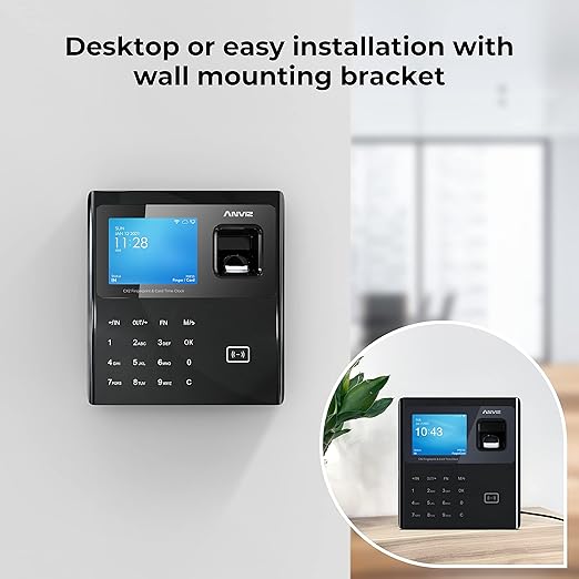 ANVIZ Time Clocks for Employees Small Business - CX2 Fingerprint Biometric Clock in and Out Machine - with Professional Cloud Software, Black