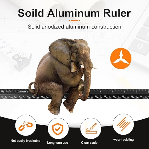 Architectural Scale Ruler, Imperial Measurements 12'', Laser-Etched Aluminum Architect Triangular Ruler Black for Architects, Students, Draftsman, and Engineers by mveohos