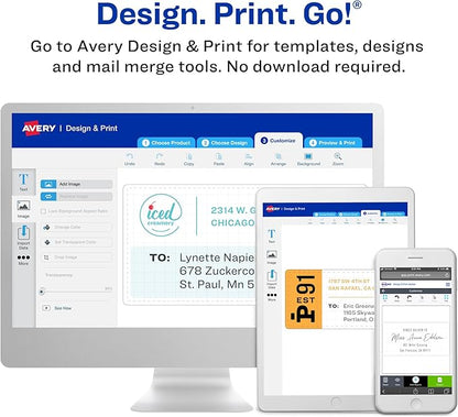 Avery Address Labels with Sure Feed and Easy Peel Technology, Glossy White Labels, 1" x 2-5/8", Permanent, Laser/Inkjet, 750 Glossy Labels (6526)