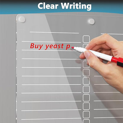 Acrylic Grocery List Magnet Pad for Fridge, Reusable to Do List for Refrigerator, Clear Notepad Note Planning Board, Shopping List, Reminders, w/ 8 Colors Markers, 15"x11"