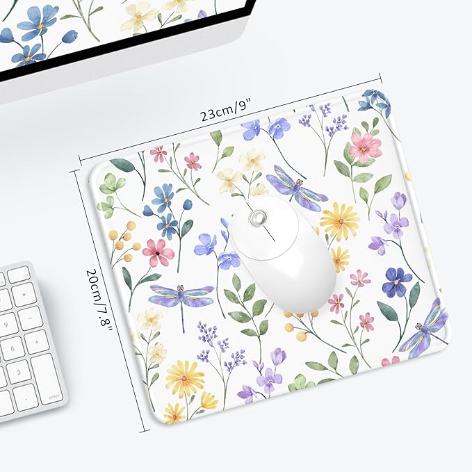 eulps Mouse Pad with Stitched Edge, Multiple Patterns Computer Mouse Pads with Non-Slip Rubber Base, Washable Cloth Mousepad, for Gaming, Laptop, PC (Dragonfly Meadow)