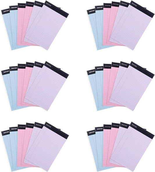 Mintra Office Legal Pads, ((xBasic, 5in x 8in, (Pastel), 36pk (6-6pks)), Narrow Ruled, 50 Sheets per Notepad, Micro perforated Writing Pad, Notebook Paper for School, College, Office, Work