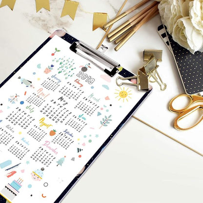 WAVEYU Cute Hardboard Clipboard for Kids Boys, Clipboard with Low Profile Clip for Students Classroom School and Office Use 12.5"x 9", Planet Pattern