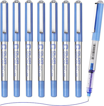 EYEYE Liquid Ink Rollerball Pens Blue 0.5mm, 8 Pack Quick Dry Extra Fine Point Needle Tip Pens Fine Point Smooth Writing Pen for Journaling, Note Taking, Office, School Supplies