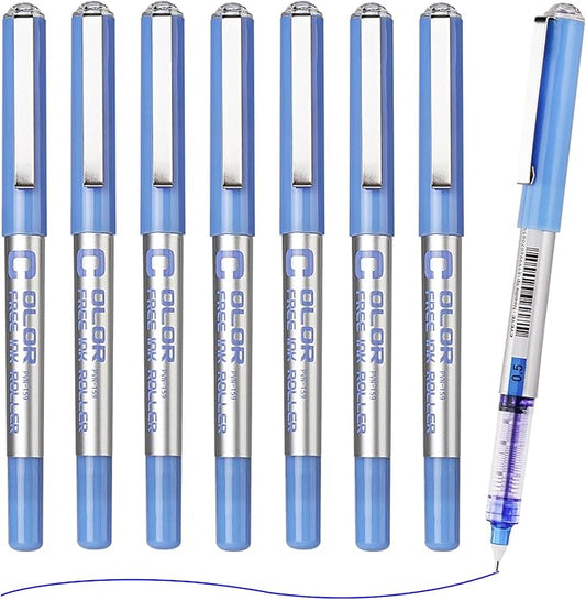 EYEYE Liquid Ink Rollerball Pens Blue 0.5mm, 8 Pack Quick Dry Extra Fine Point Needle Tip Pens Fine Point Smooth Writing Pen for Journaling, Note Taking, Office, School Supplies