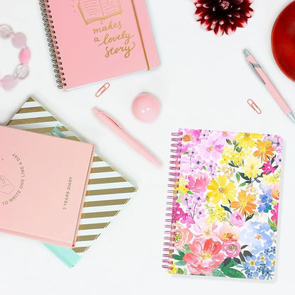 Steel Mill & Co Cute Floral Mini Spiral Notebook, 8.25" x 6.25" Journal with Durable Hardcover and 160 Lined Pages, Summer Garden