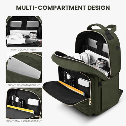 Travel Laptop Backpack for women, Work Backpack Woman with USB Charging Port, Water Resistant College Backpack, Stylish Quilted Girls Backpack Casual Daypack for 15.6 Inch Laptop, Green