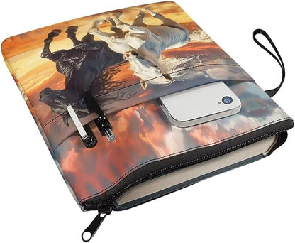 COEQINE Sunset Horse Textbook Cover for Paperbacks 9x11 Portable Book Sleeves with Zipper Portable Book Pouch Protector Book Case with Pen Holder Washable Cute Running Animal