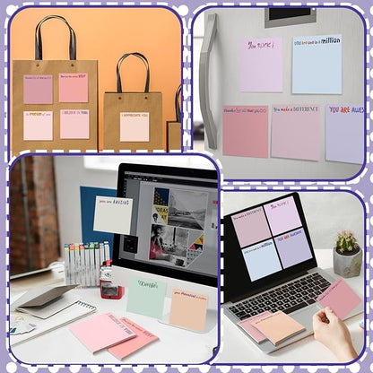 Yinder 24 Pcs Inspirational Sticky Notes with Lines Cute Motivational Sticky Notes Pad Employee Appreciation Gifts Bulk for Teacher Nurse Coworkers Office Supplies 3 x 3''(Aesthetics,Thank You)