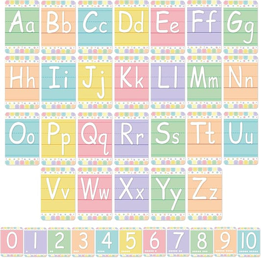 Bulletin Board Letters - ABC Alphabet Poster Classroom Decorating Set Toddler English Poster Kindergarten Elementary Classroom Nursery Home Wall Decoration（Soft Tones）