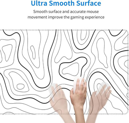 Extended Gaming Mouse Pad, Large Gaming Mouse Waterproof with Stitched Edges, Non-Slip Desktop Pad for Home and Office, Level Up Your 31.5x11.8 Inch… (White Topographic)