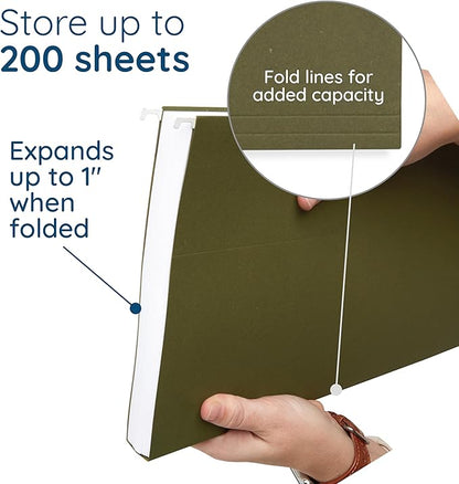 25 Blue Summit Supplies Legal Size Hanging File Folders – Standard Green Hanging File Folders Legal Size, Durable 12pt Paper with Plastic Tab and Paper Inserts Included