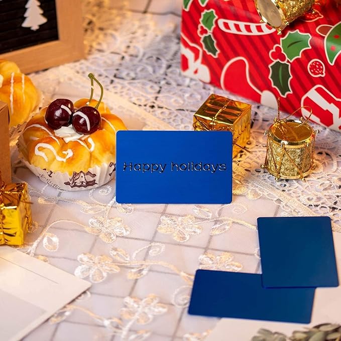 Thick Blue Aluminum Metal Business Cards Anodized Aluminum 86 X 54 X 0.8mm 15 pcs Include Protector Sleeves(Frosted)