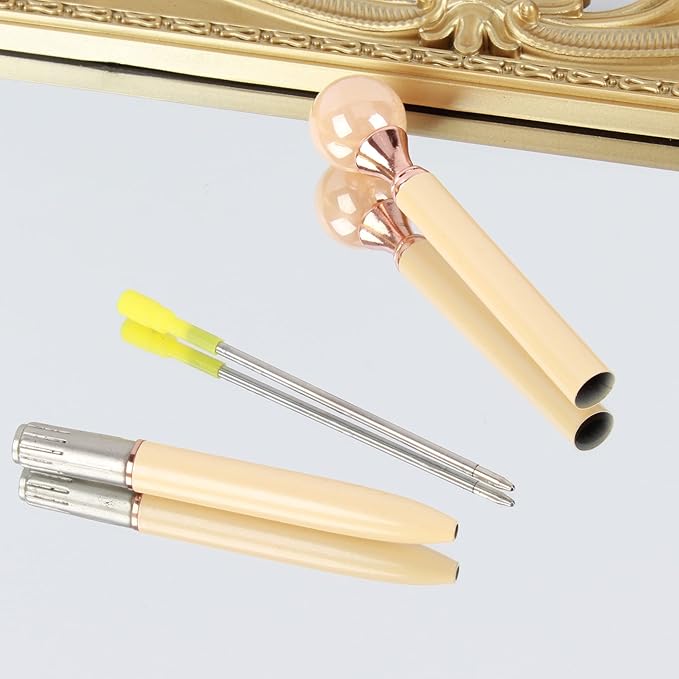 6 Pieces False Pearl Decoration Twist Metal Ballpoint Pen Ball Pen 1.0 MM Black Ink