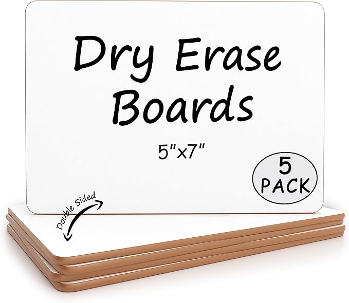 Scribbledo Set of 5 Small White Board Dry Erase Boards Classroom Pack Mini White Boards 5" x7” Double Sided Personal Whiteboards for Students Teachers School Supplies Lapboards