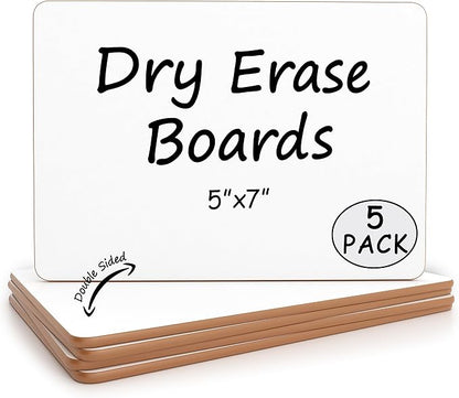 Scribbledo Set of 5 Small White Board Dry Erase Boards Classroom Pack Mini White Boards 5" x7” Double Sided Personal Whiteboards for Students Teachers School Supplies Lapboards