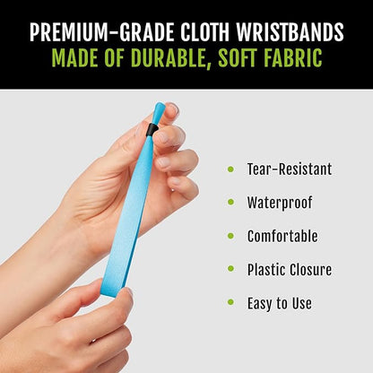100 WristCo Cloth Event Wristbands - Light Blue Fabric Bracelets Wrist Bands for Concerts Festival Admission Party 13 ½” x ½”