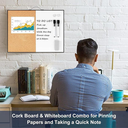 TSJ OFFICE Small Whiteboard Cork-Board - 12" X 16" Portable Aluminum Black Framed Magnetic Dry Erase Board for Wall, Small Bulletin Cork Board with Holder for Office, Home and School